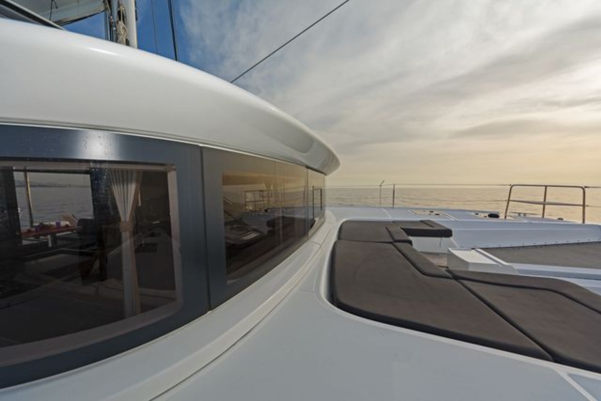 Deck of K3, a Lagoon 50 catamaran at Kos, Greece