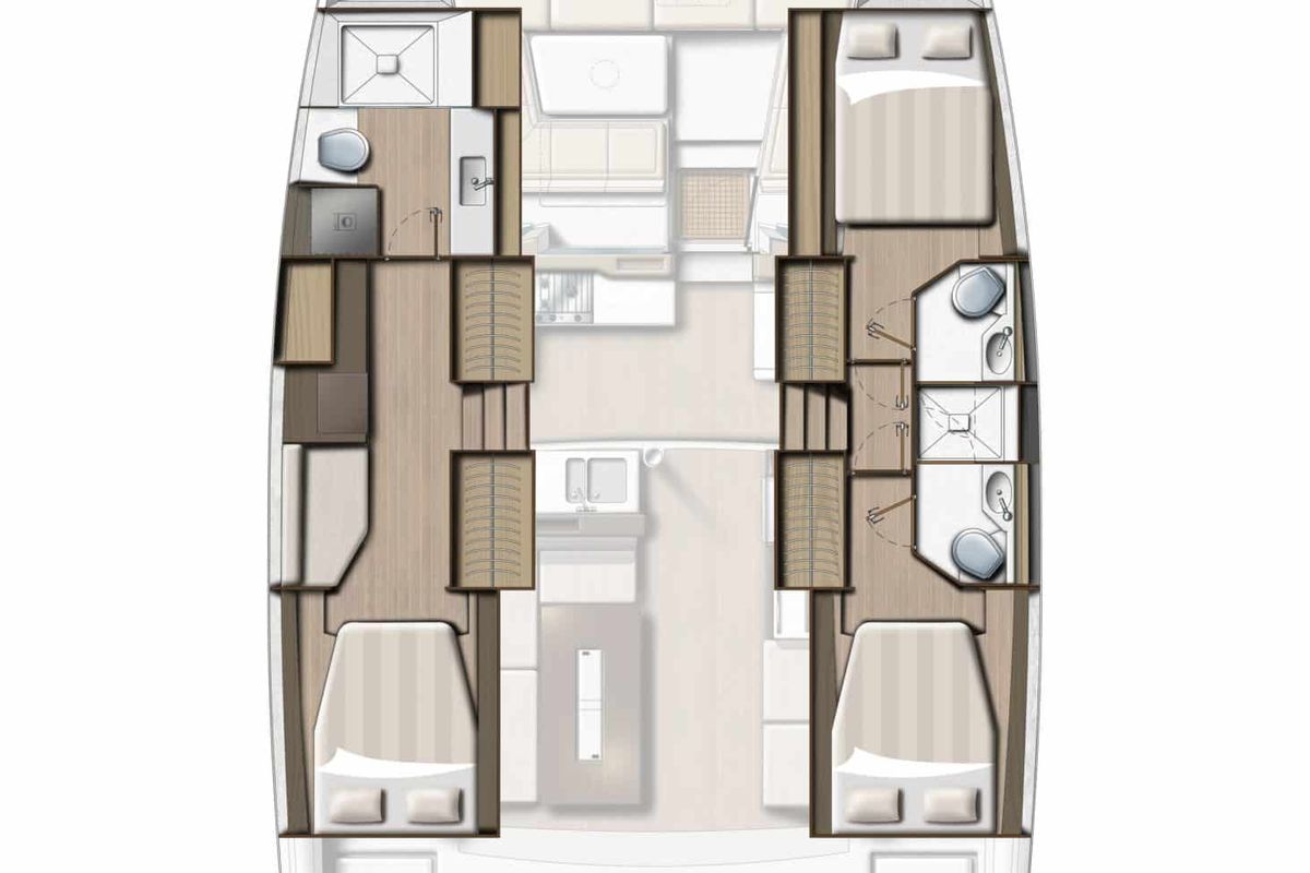 Floor plan of Leo, a Bali 4.2 OW catamaran at Lavreotiki Municipal Unit, Greece