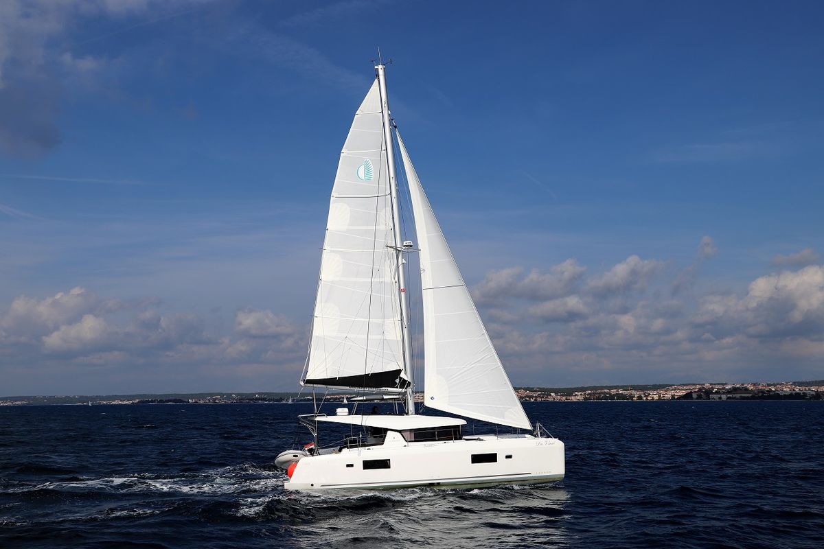 Exterior view of Da Vinci, a Lagoon 42 catamaran at Zadar, Croatia