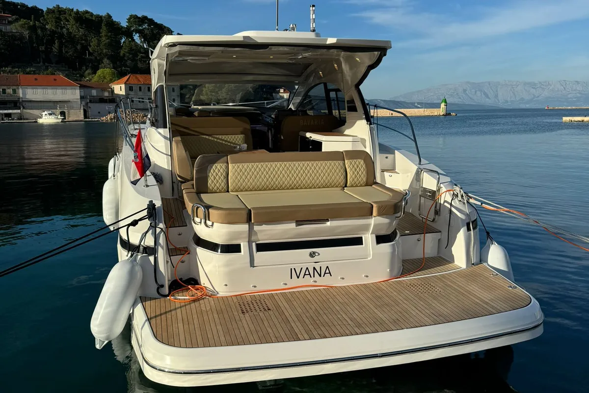 Exterior view of Ivana, a Bavaria SR41 yacht at Grad Trogir, Croatia