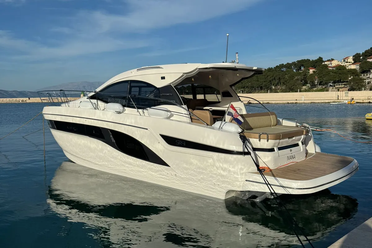 Exterior view of Ivana, a Bavaria SR41 yacht at Grad Trogir, Croatia