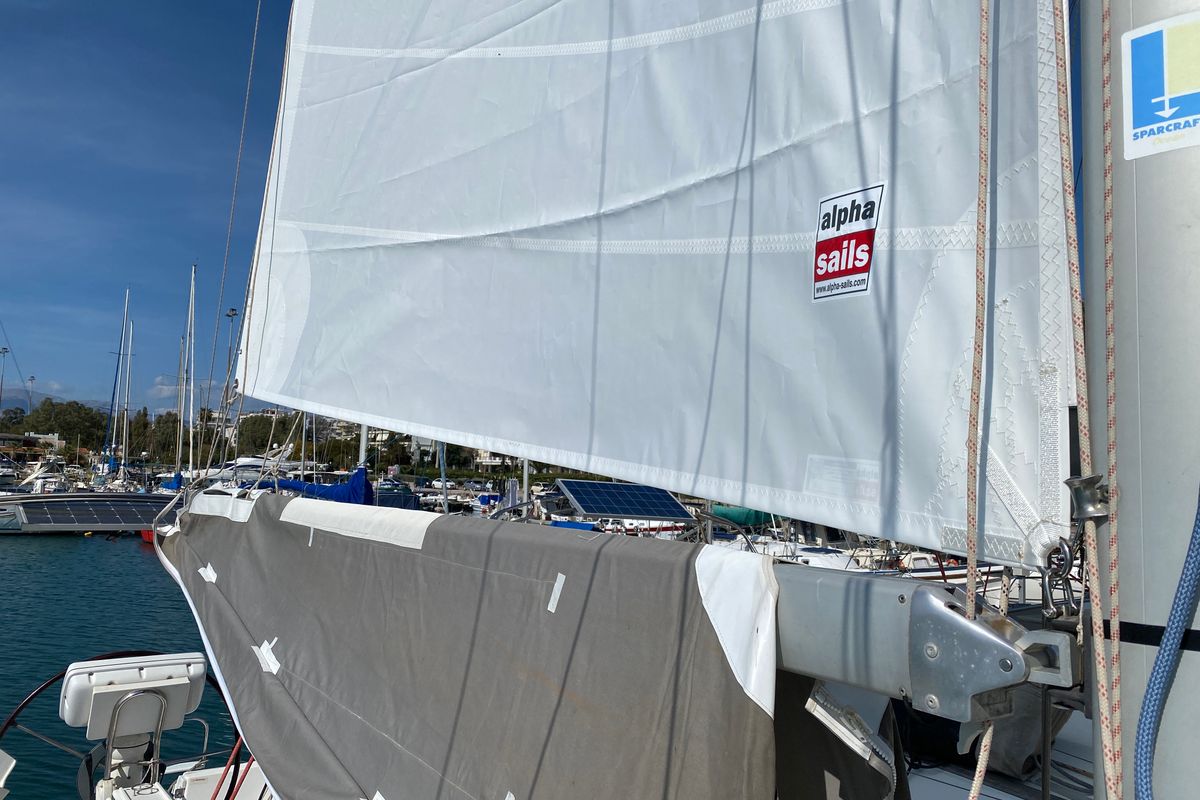 Exterior view of Charoula, a Jeanneau Sun Odyssey 32i sailboat at Municipal Unit of Lefkada, Greece