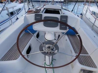 Cockpit of Charoula, a Jeanneau Sun Odyssey 32i sailboat at Municipal Unit of Lefkada, Greece