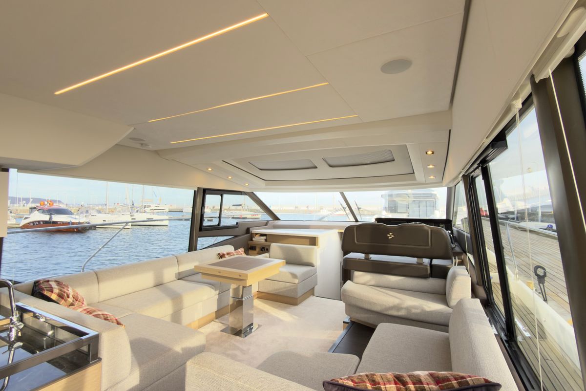 Salon of Dzianiny.Club 2, a Jeanneau Prestige 590 Flybridge yacht at Općina Sukošan, Croatia