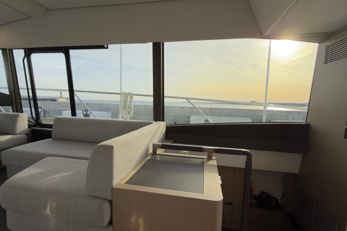 Salon of Dzianiny.Club 2, a Jeanneau Prestige 590 Flybridge yacht at Općina Sukošan, Croatia