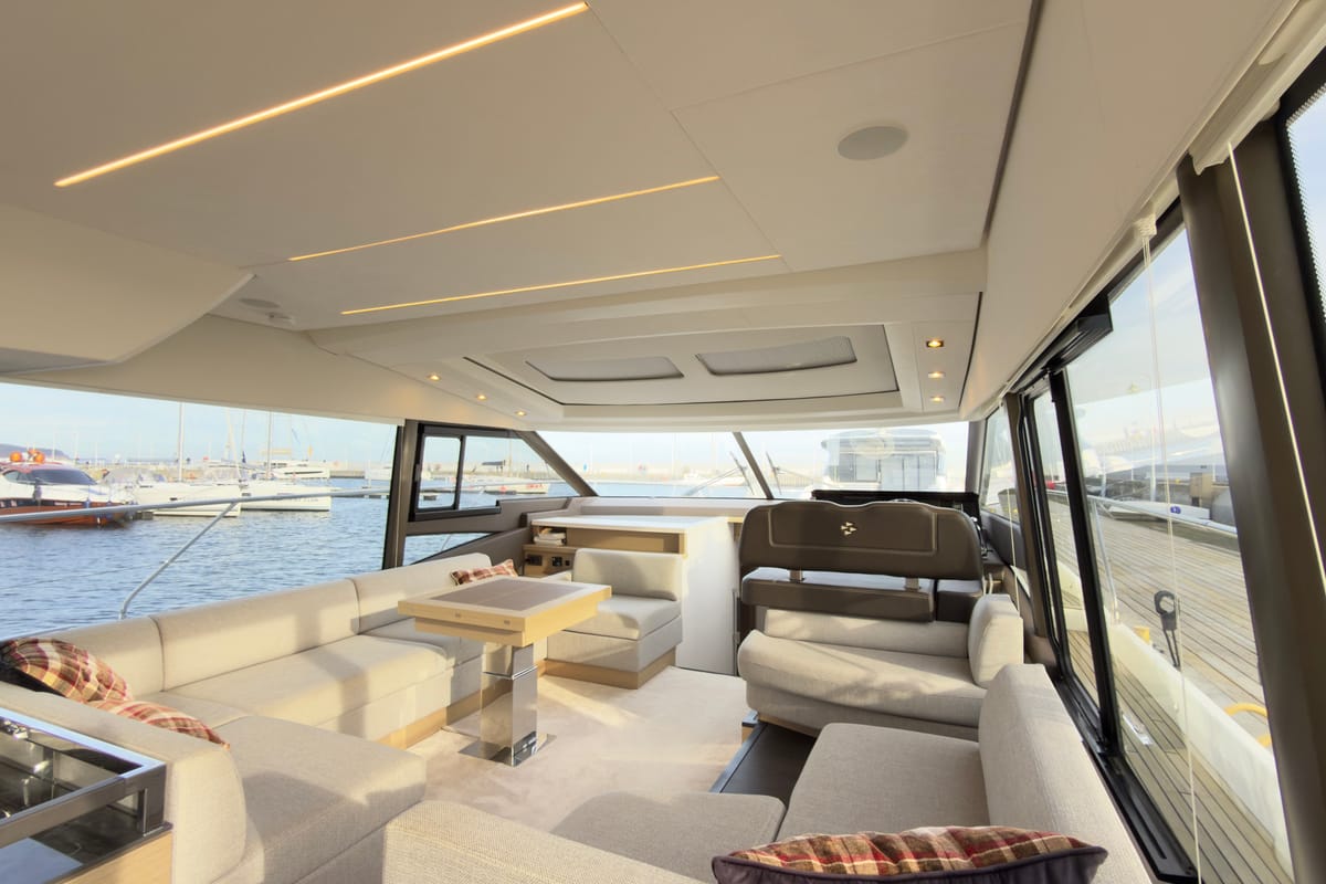 Salon of Dzianiny.Club 2, a Jeanneau Prestige 590 Flybridge yacht at Općina Sukošan, Croatia