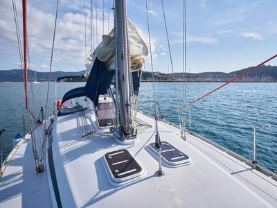 Deck of Blu Bite, a Grand Soleil 43 sailboat at Punta Ala, Italy