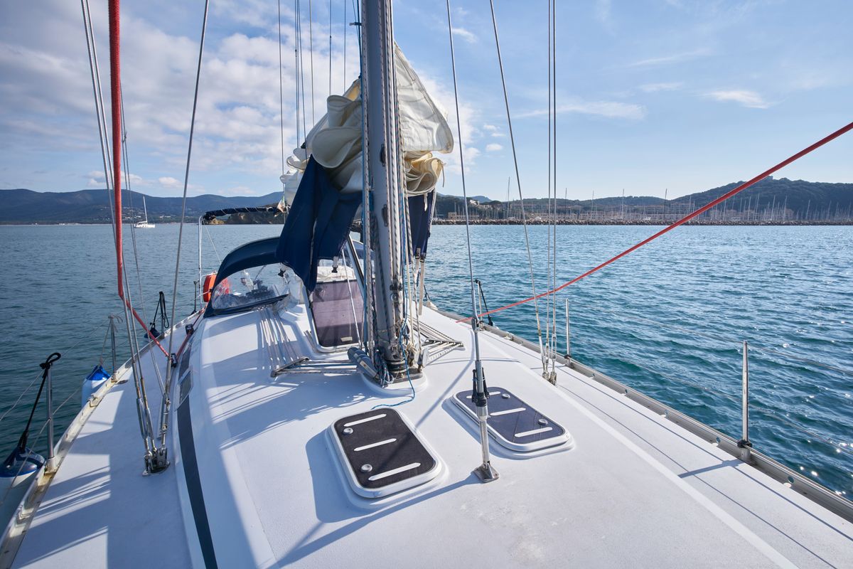 Deck of Blu Bite, a Grand Soleil 43 sailboat at Punta Ala, Italy