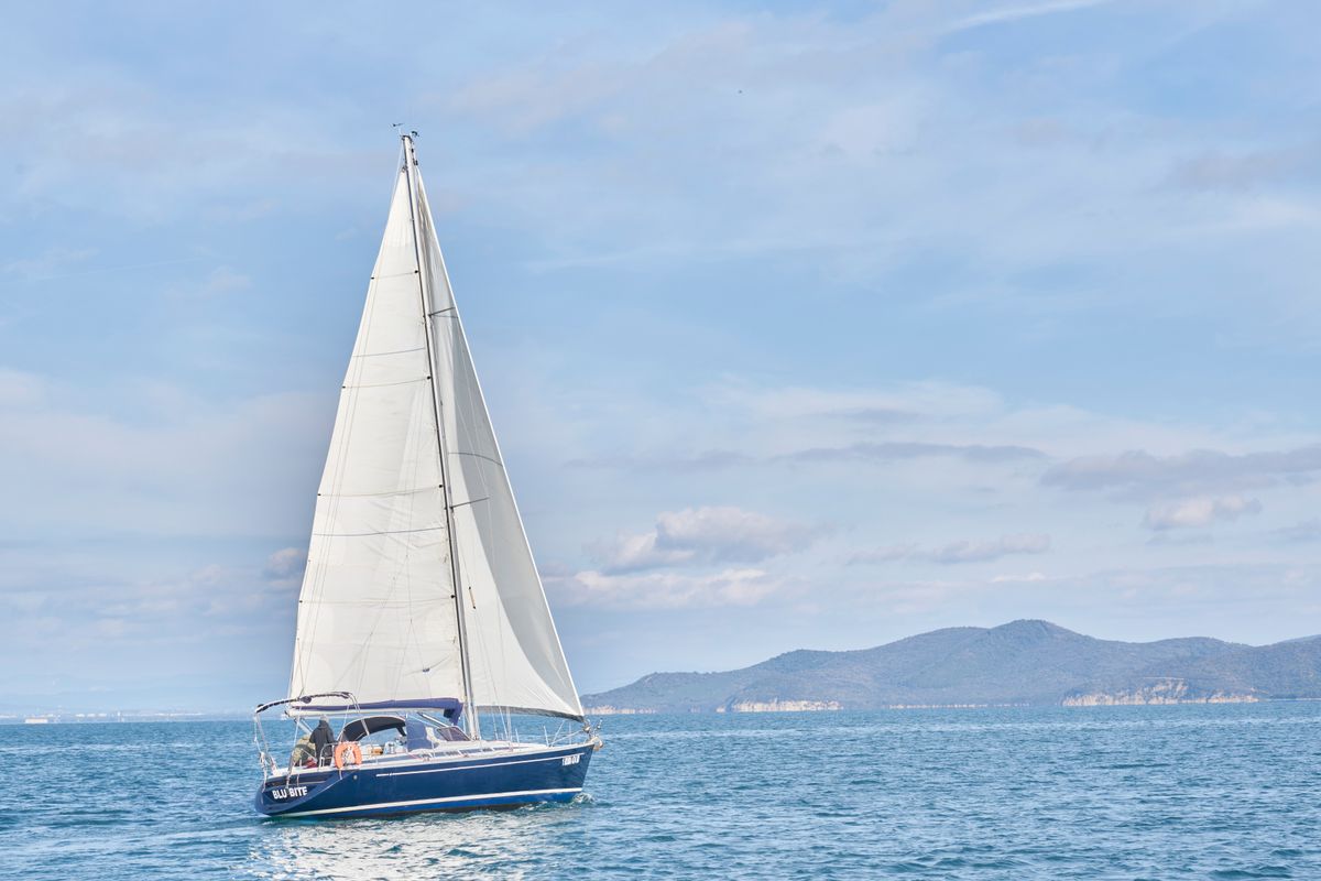 Exterior view of Blu Bite, a Grand Soleil 43 sailboat at Punta Ala, Italy