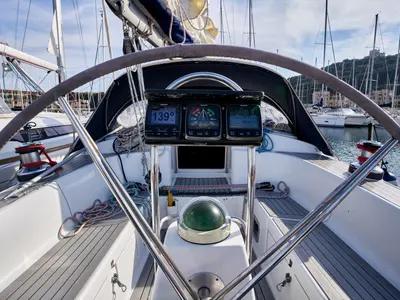 Cockpit of Blu Bite, a Grand Soleil 43 sailboat at Punta Ala, Italy