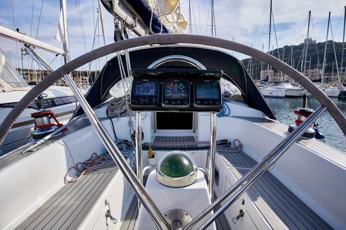 Cockpit of Blu Bite, a Grand Soleil 43 sailboat at Punta Ala, Italy