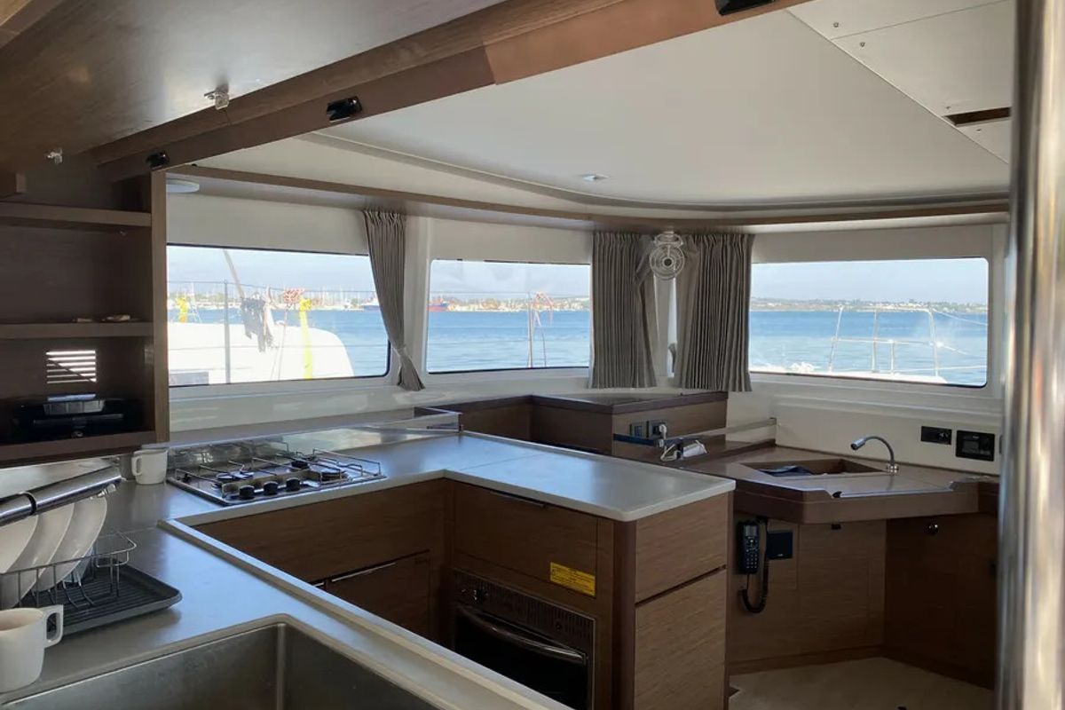 Galley of Sundowner, a Lagoon 46 catamaran at Preveza, Greece