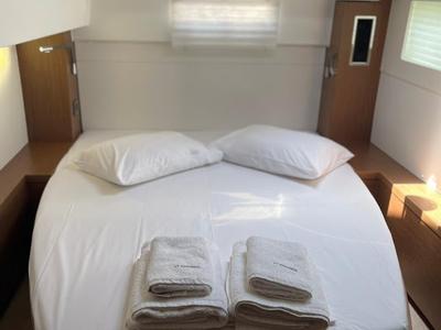 Cabin on Sundowner, a Lagoon 46 catamaran at Preveza, Greece