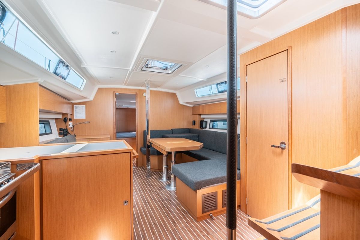 Salon of Harmonia, a Bavaria C42 sailboat at Municipal Unit of Rhodes, Greece