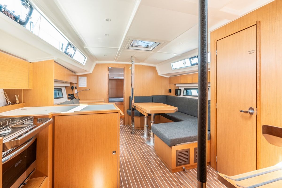 Salon of Harmonia, a Bavaria C42 sailboat at Municipal Unit of Rhodes, Greece