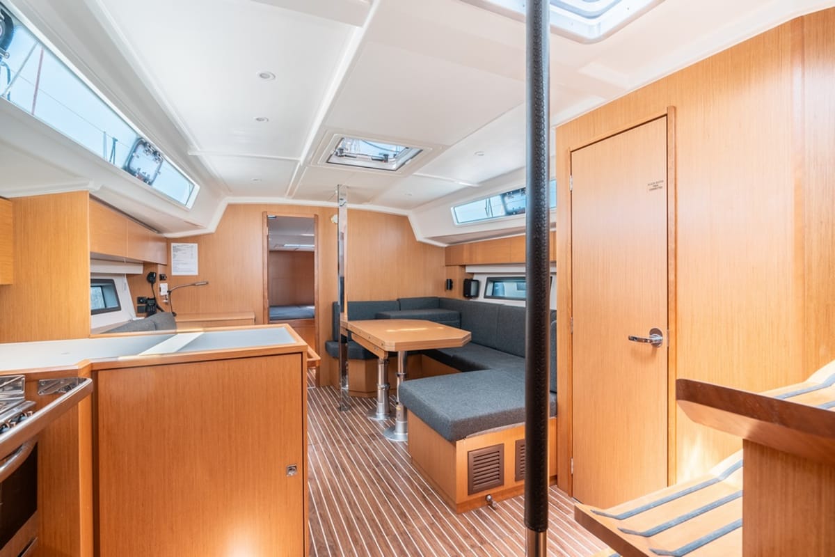 Salon of Harmonia, a Bavaria C42 sailboat at Municipal Unit of Rhodes, Greece