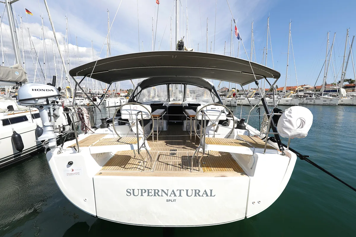 Exterior view of Supernatural, a Hanse Yachts Hanse 508 sailboat at Grad Biograd na Moru, Croatia