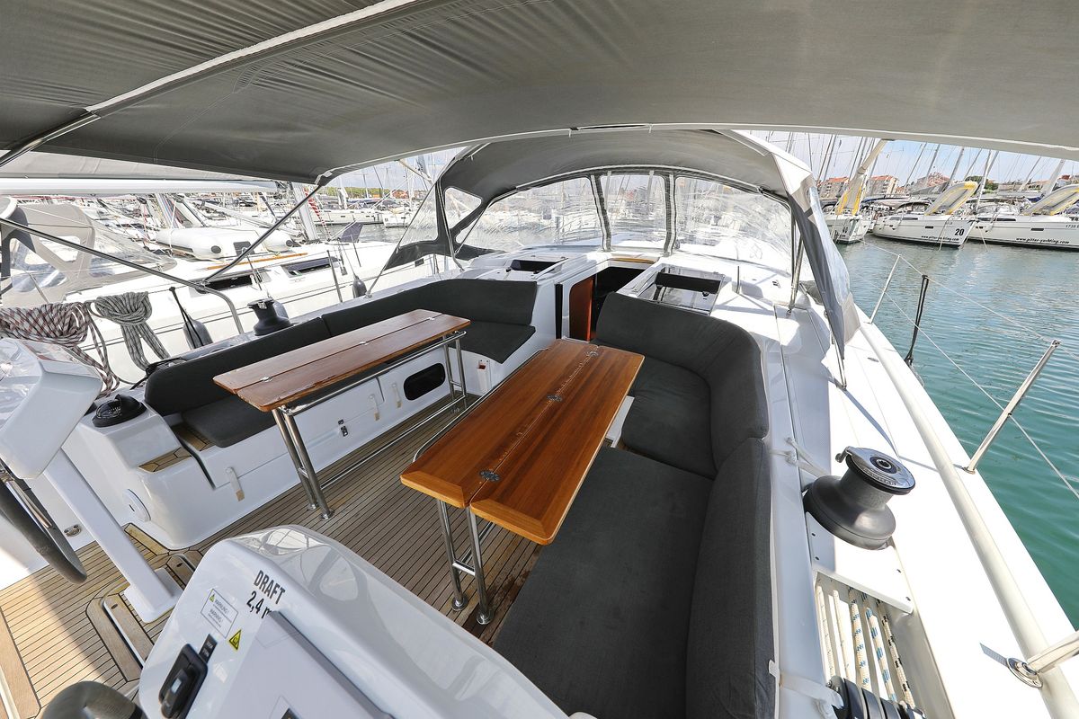 Cockpit of Supernatural, a Hanse Yachts Hanse 508 sailboat at Grad Biograd na Moru, Croatia