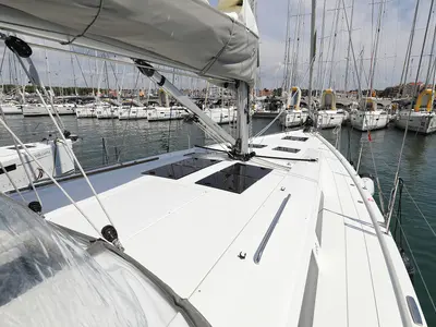 Deck of Supernatural, a Hanse Yachts Hanse 508 sailboat at Grad Biograd na Moru, Croatia
