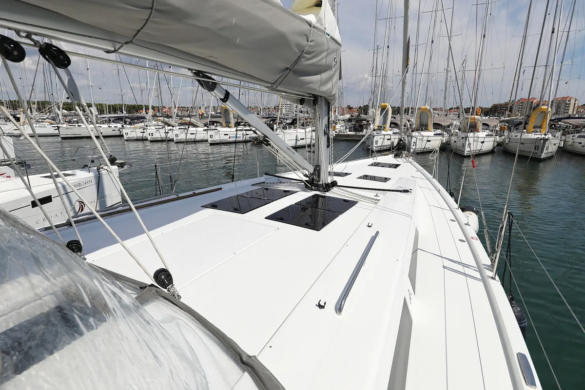 Deck of Supernatural, a Hanse Yachts Hanse 508 sailboat at Grad Biograd na Moru, Croatia