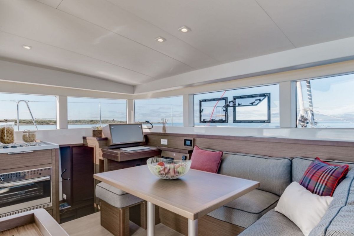 Salon of Pina Colada, a Lagoon 40 catamaran at Eden Island Marina, Seychelles
