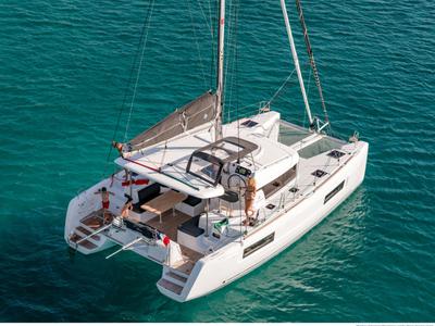 Exterior view of Pina Colada, a Lagoon 40 catamaran at Eden Island Marina, Seychelles