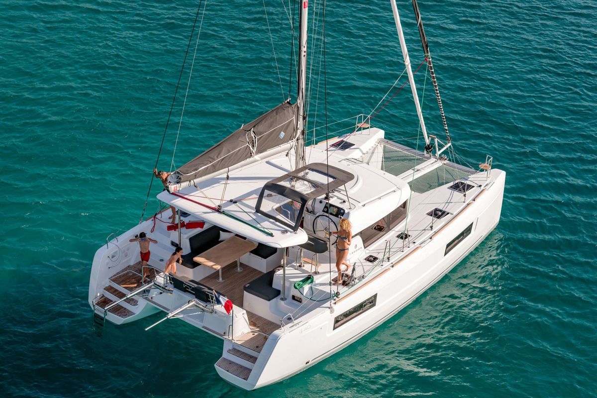 Exterior view of Pina Colada, a Lagoon 40 catamaran at Eden Island Marina, Seychelles