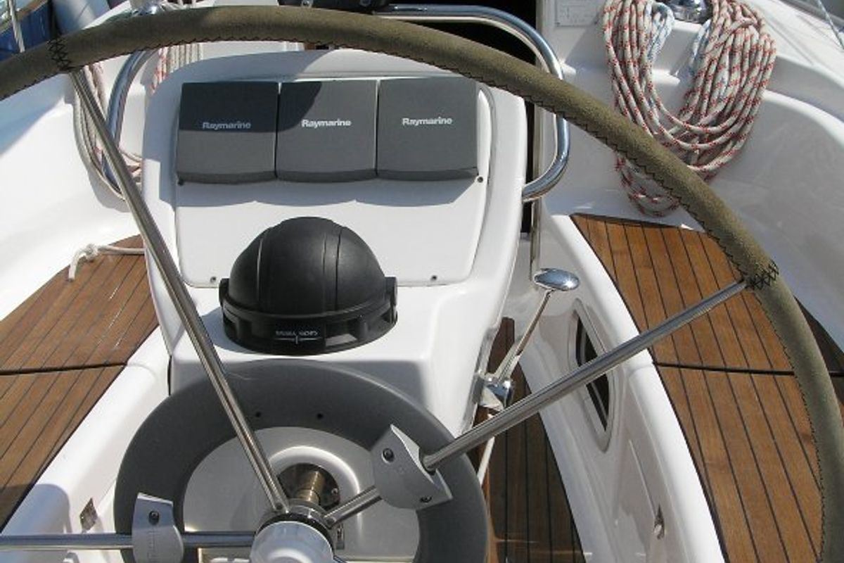 Deck of Emanuel, a Bavaria 36 sailboat at Grad Trogir, Croatia