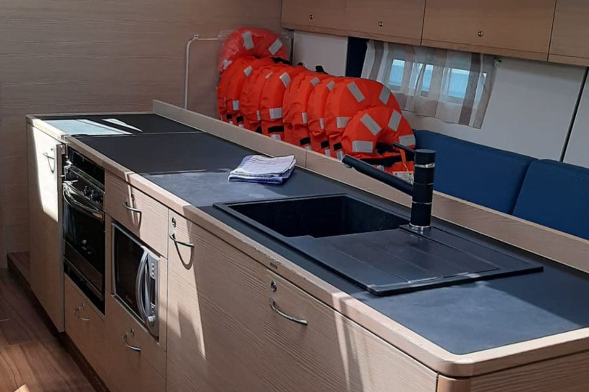 Galley of Adriatic Expert, a D&D Kufner 54 sailboat at Punat, Croatia