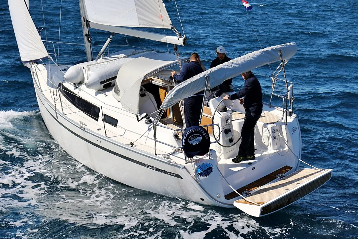 Exterior view of Chiara, a Bavaria Cruiser 33 sailboat at Općina Sukošan, Croatia