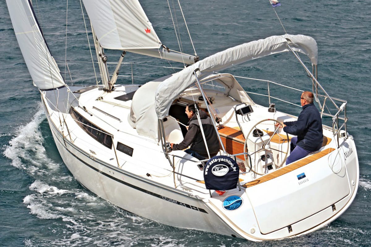 Exterior view of Chiara, a Bavaria Cruiser 33 sailboat at Općina Sukošan, Croatia