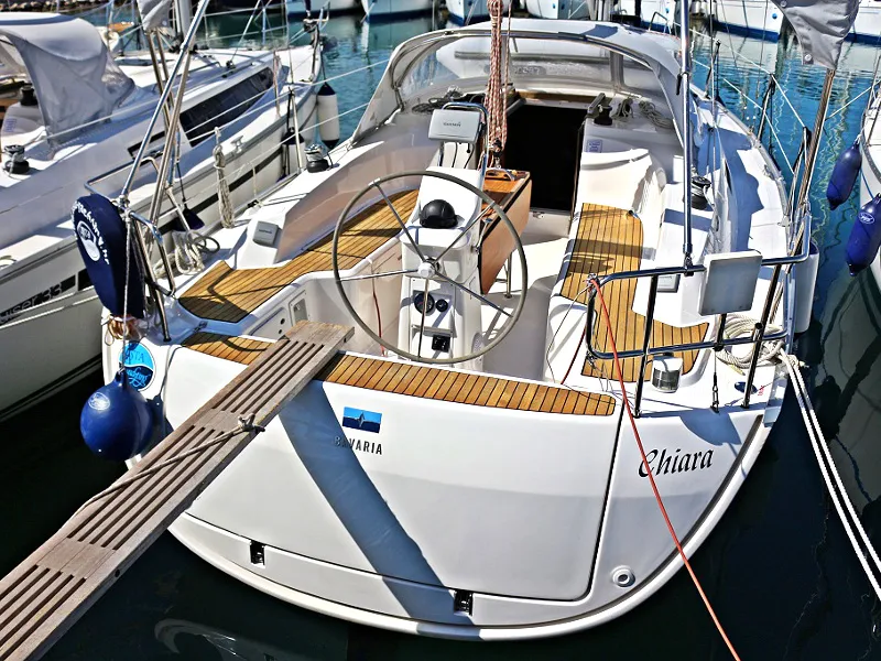 Exterior view of Chiara, a Bavaria Cruiser 33 sailboat at Općina Sukošan, Croatia