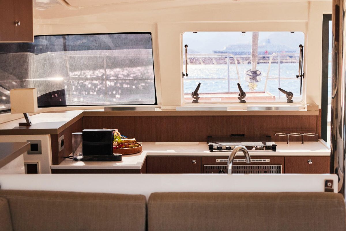 Galley of Ediba Toddler, a Bali 4.2 catamaran at Marmaris, Turkey