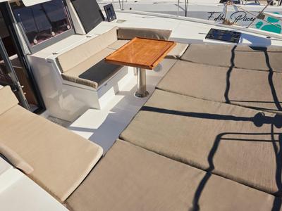 Deck of Ediba Toddler, a Bali 4.2 catamaran at Marmaris, Turkey