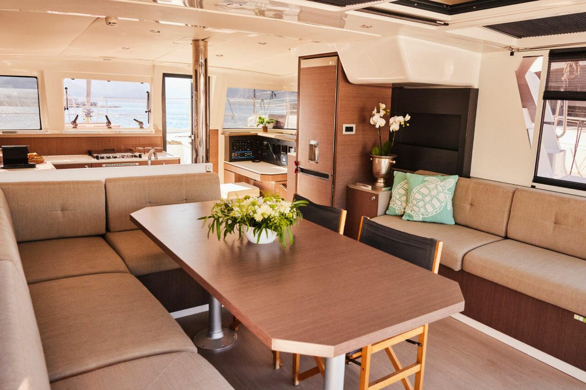 Salon of Ediba Toddler, a Bali 4.2 catamaran at Marmaris, Turkey