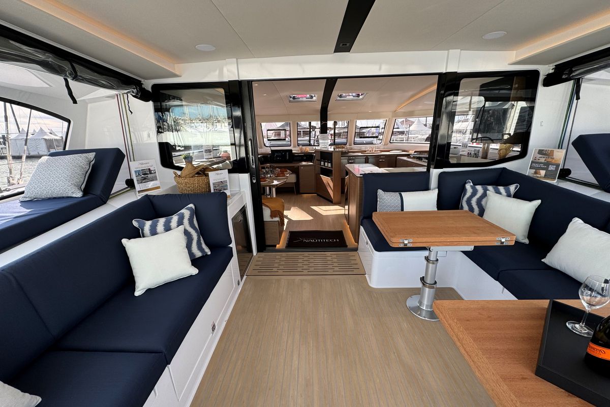 Salon of Good Vibes, a Nautitech 48 Open catamaran at Cogolin, France