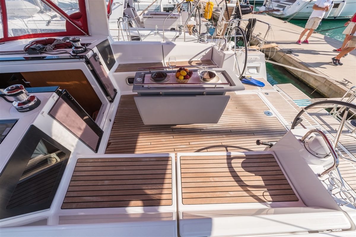 Deck of Parija II, a Beneteau Oceanis 45 sailboat at Split, Croatia