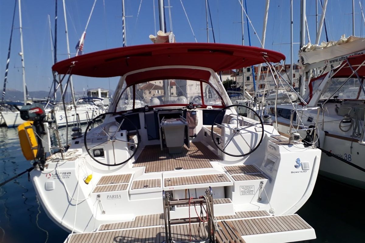 Cockpit of Parija II, a Beneteau Oceanis 45 sailboat at Split, Croatia
