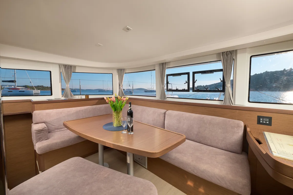 Salon of Arielle, a Lagoon 42 catamaran at Grad Trogir, Croatia