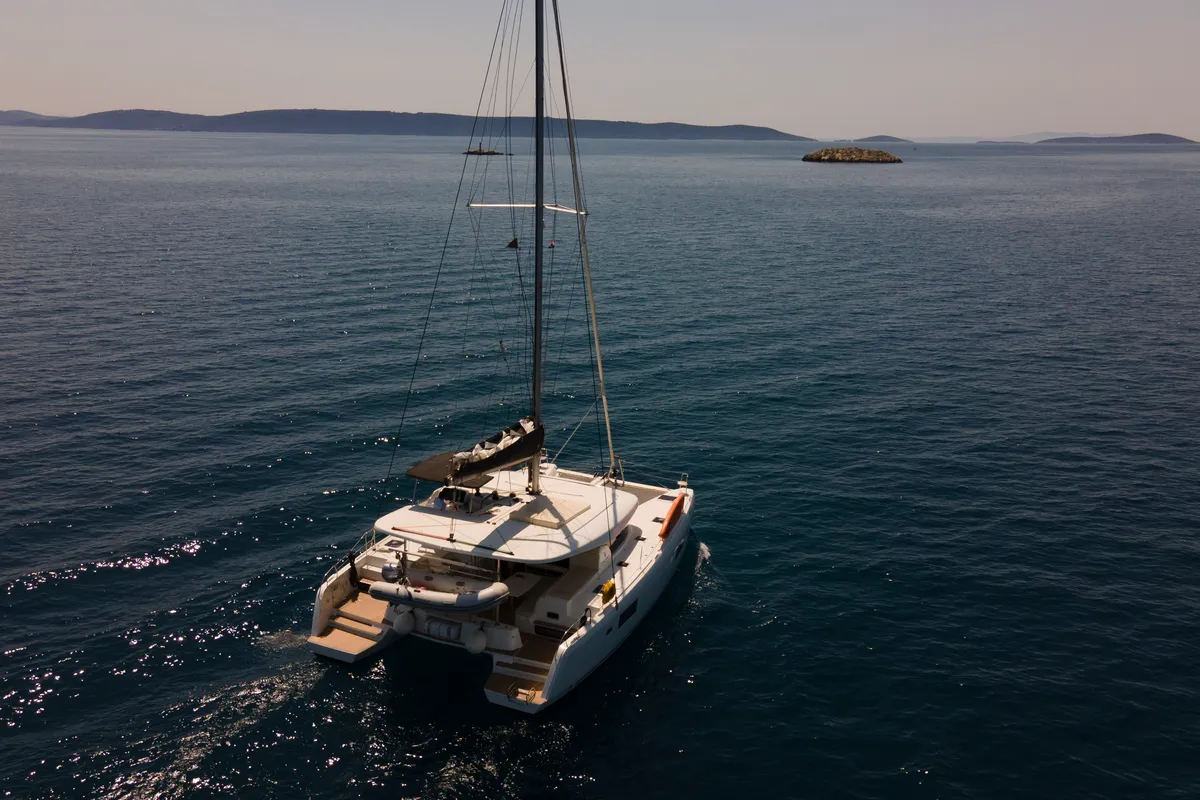 Exterior view of Arielle, a Lagoon 42 catamaran at Grad Trogir, Croatia