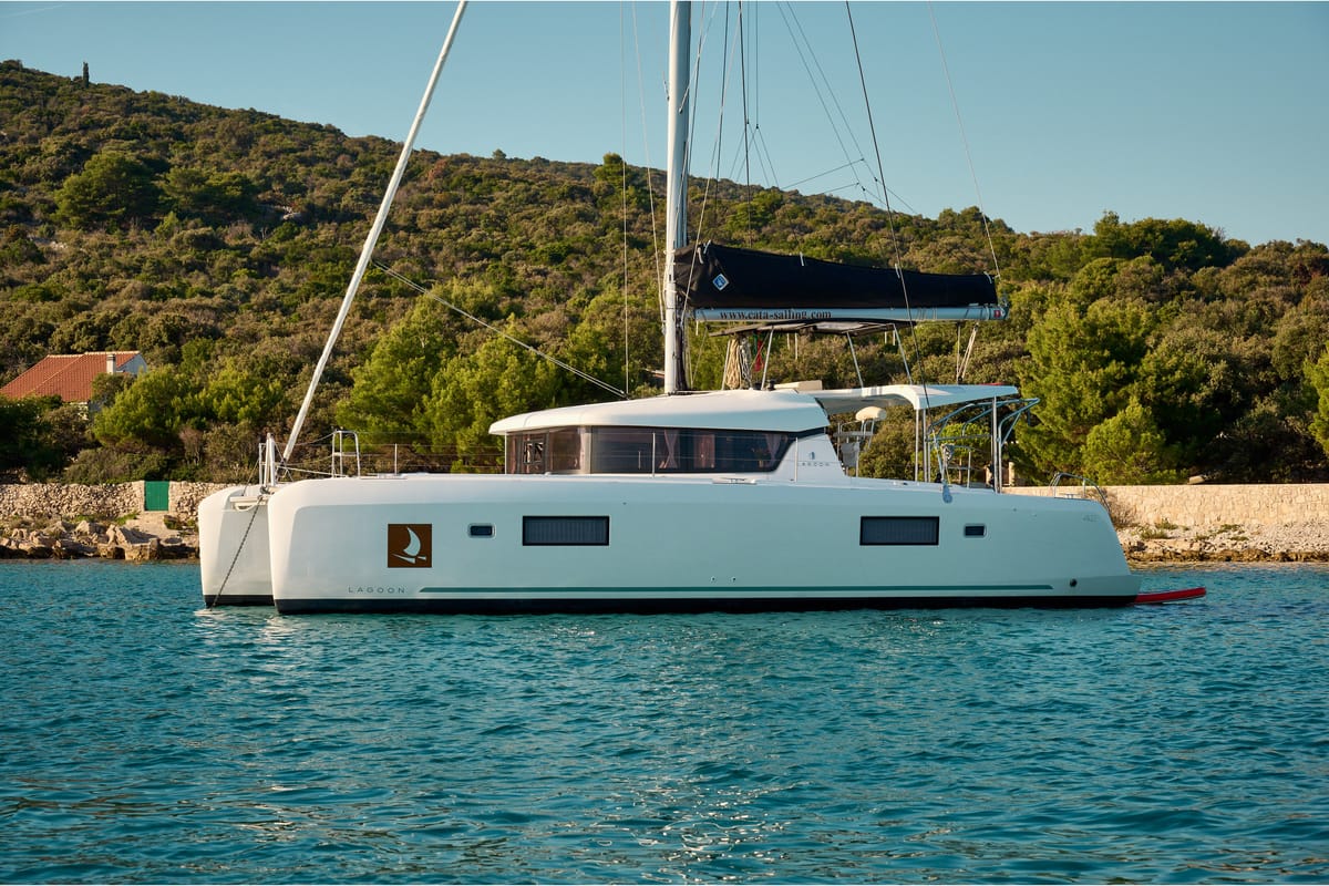 Salon of Arielle, a Lagoon 42 catamaran at Grad Trogir, Croatia
