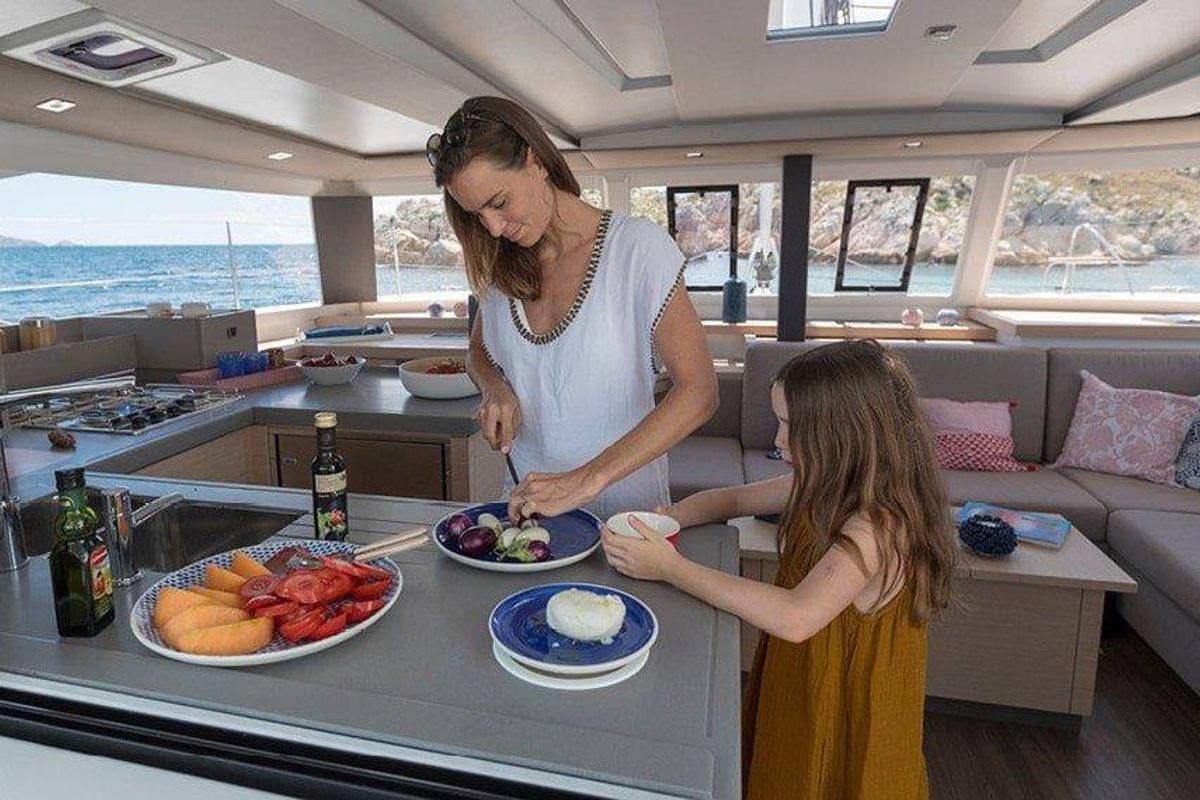 Galley of Vida, a Fountaine Pajot Astrea 42 catamaran at Road Town, British Virgin Islands
