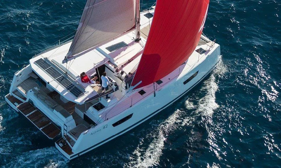 Exterior view of Vida, a Fountaine Pajot Astrea 42 catamaran at Road Town, British Virgin Islands