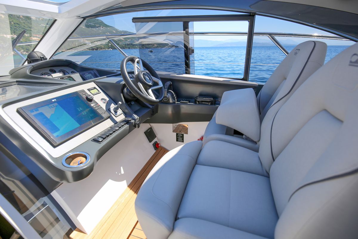 Cockpit of IMA, a Princess Yachts Princess V 40 motorboat at Gouvia, Greece