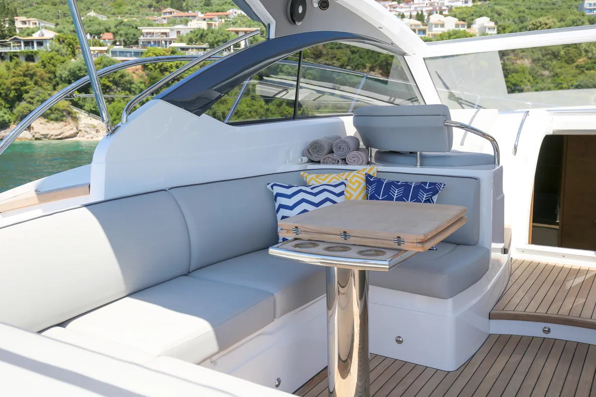 Deck of IMA, a Princess Yachts Princess V 40 motorboat at Gouvia, Greece