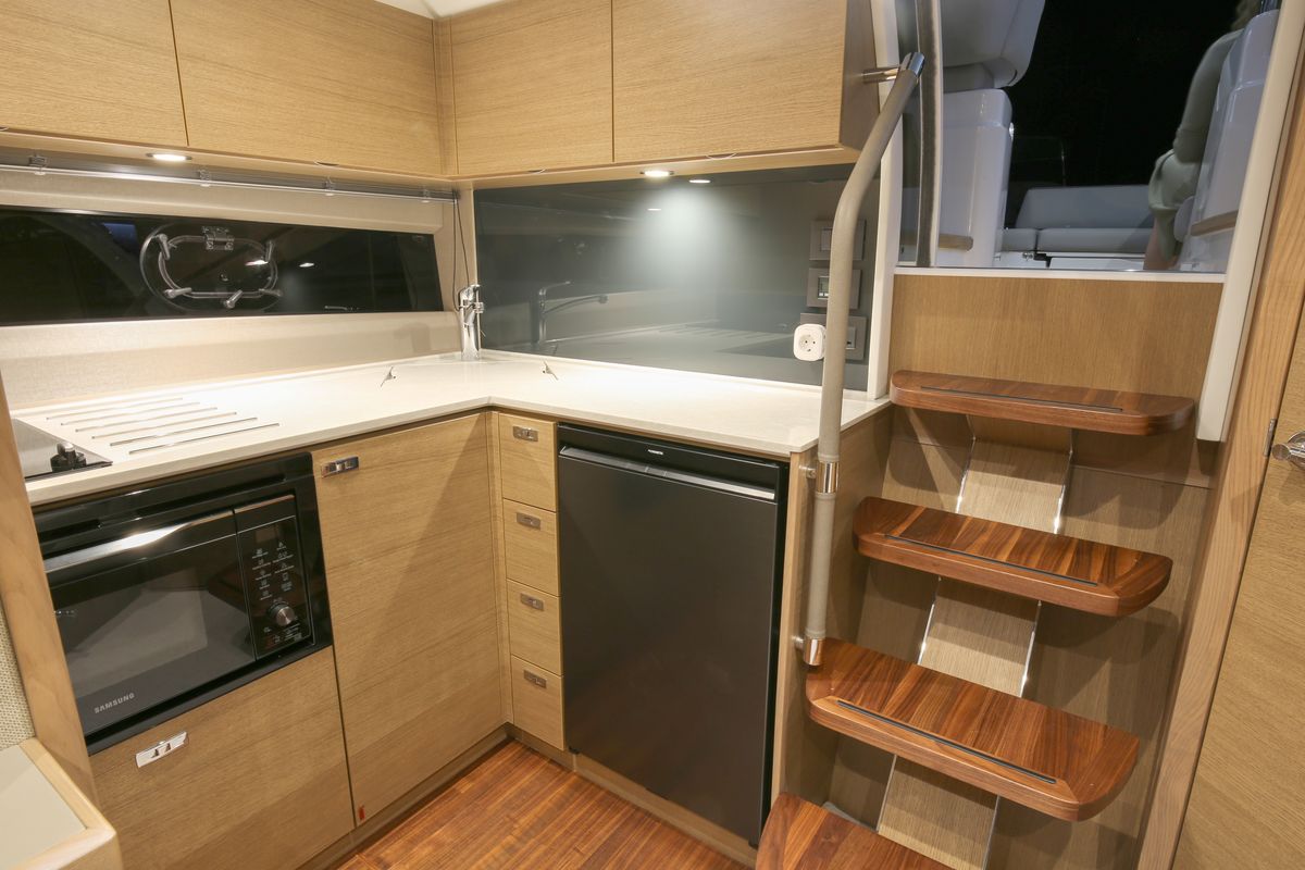 Galley of IMA, a Princess Yachts Princess V 40 motorboat at Gouvia, Greece