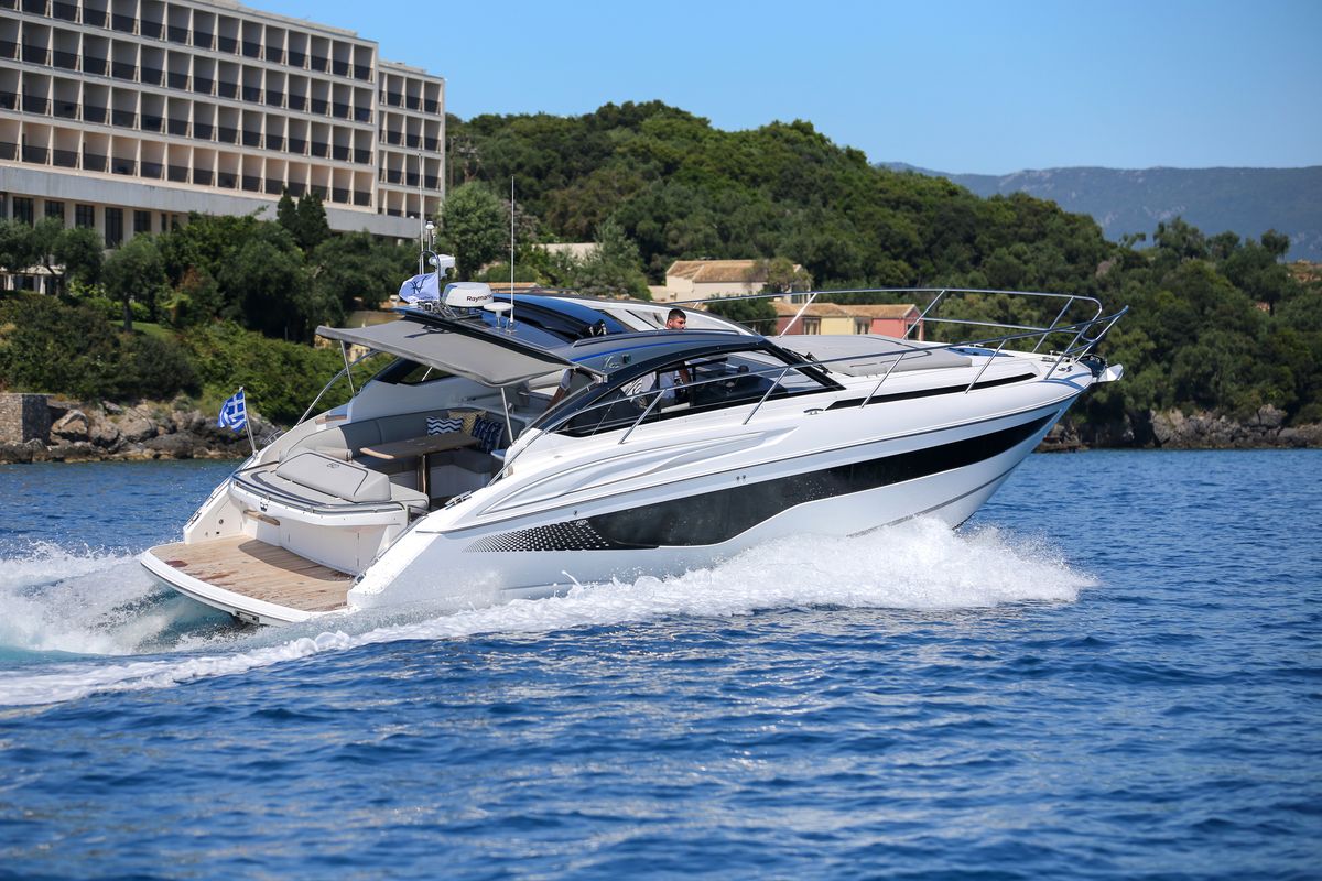Exterior view of IMA, a Princess Yachts Princess V 40 motorboat at Gouvia, Greece