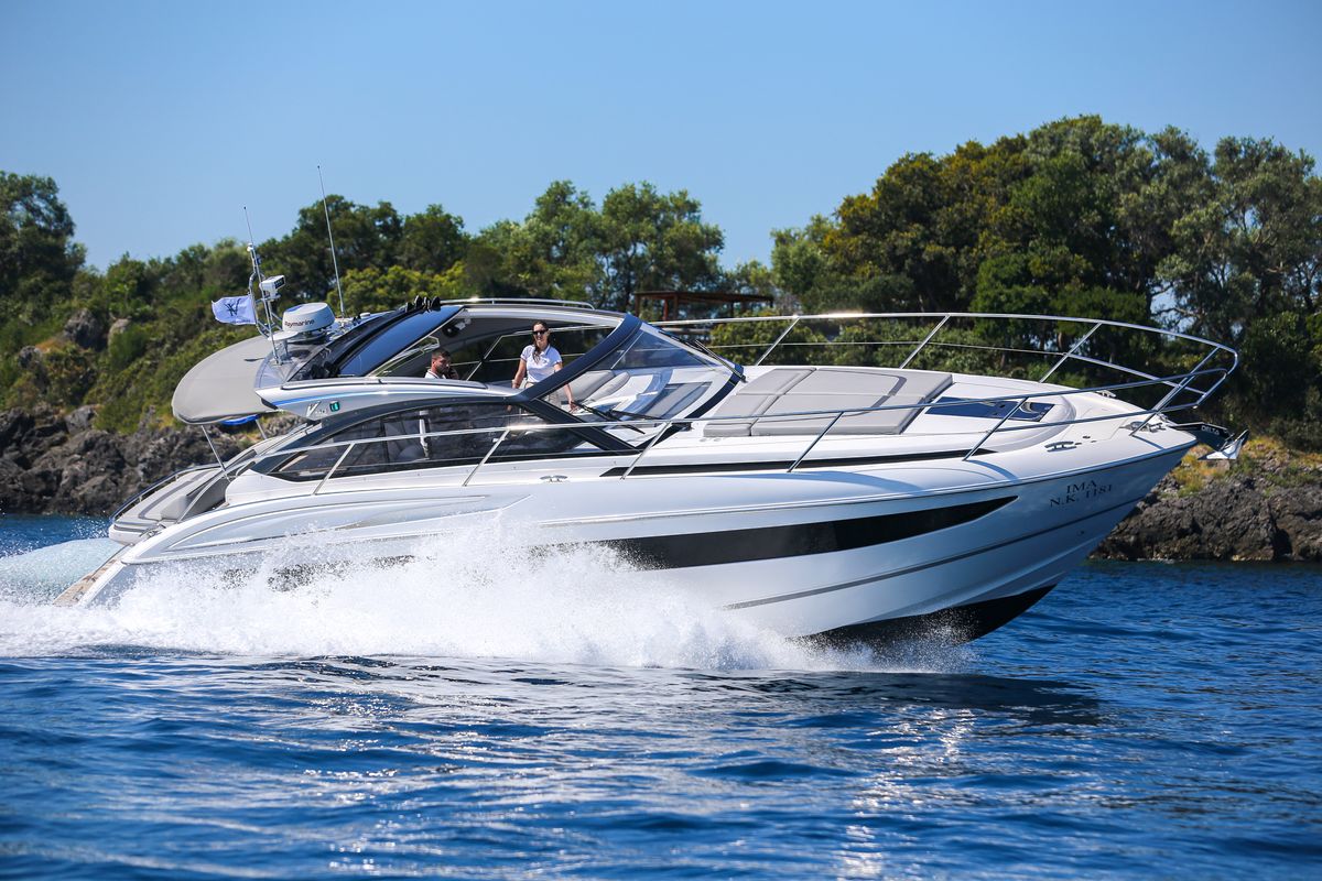 Exterior view of IMA, a Princess Yachts Princess V 40 motorboat at Gouvia, Greece