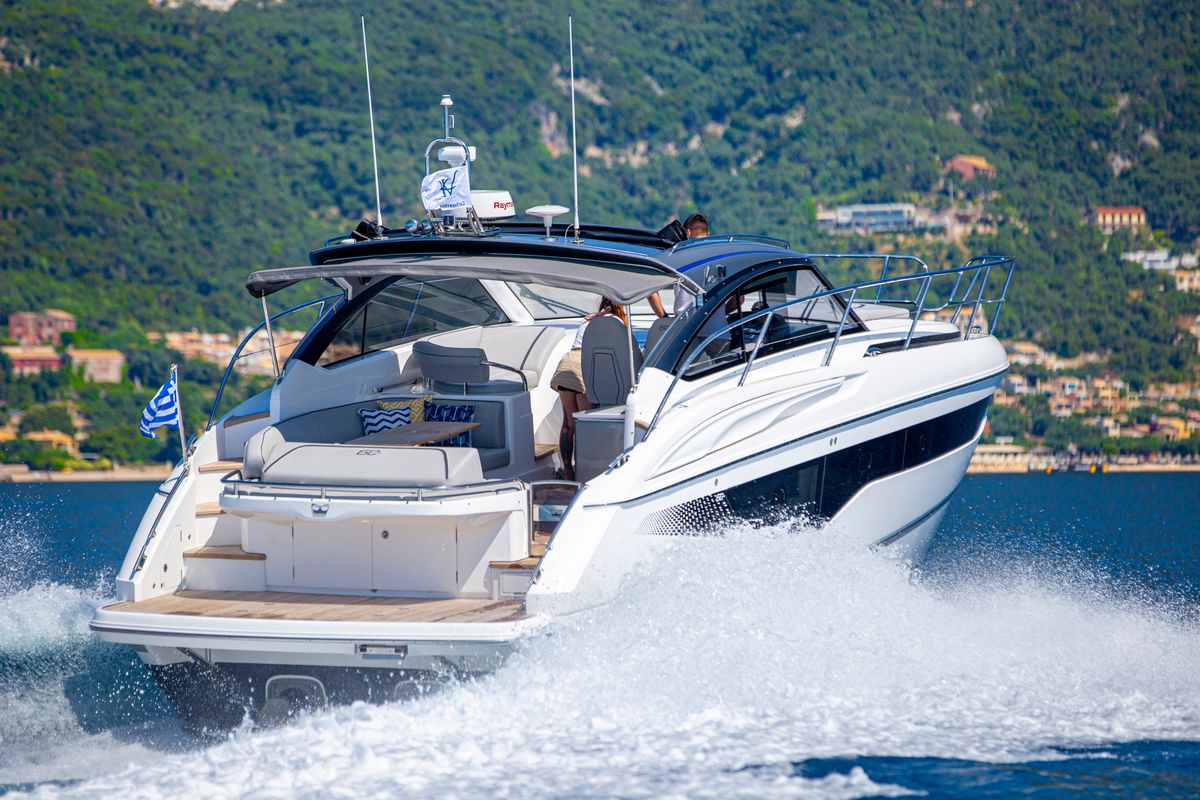 Exterior view of IMA, a Princess Yachts Princess V 40 motorboat at Gouvia, Greece