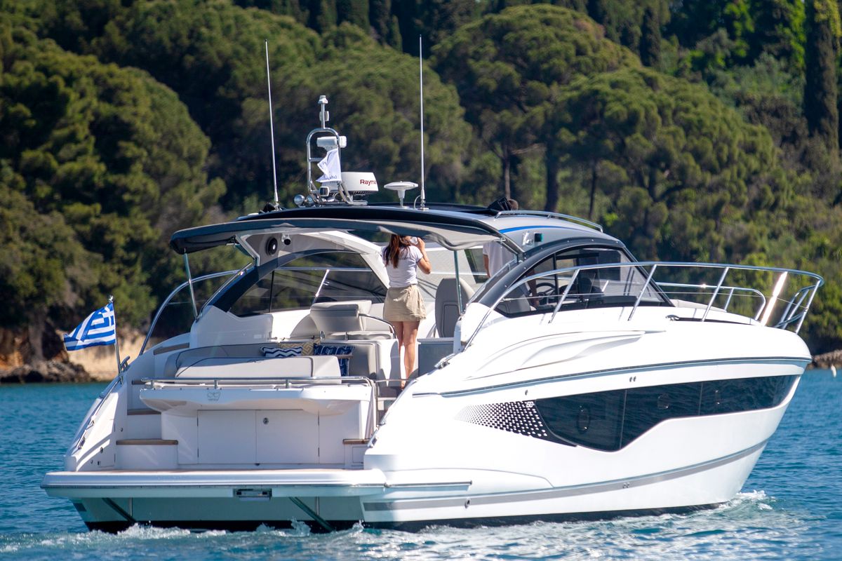 Exterior view of IMA, a Princess Yachts Princess V 40 motorboat at Gouvia, Greece